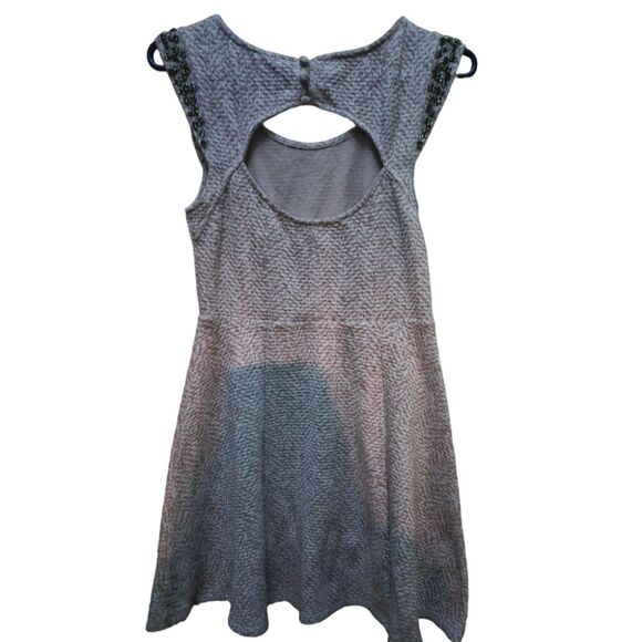 Free People Sleeveless Beaded Cutout Back Skater Dress in Tan - Picture 3 of 8